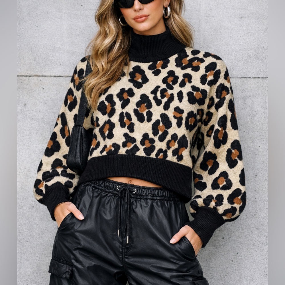 St. John Separates Wool Knit Animal Print Sweater